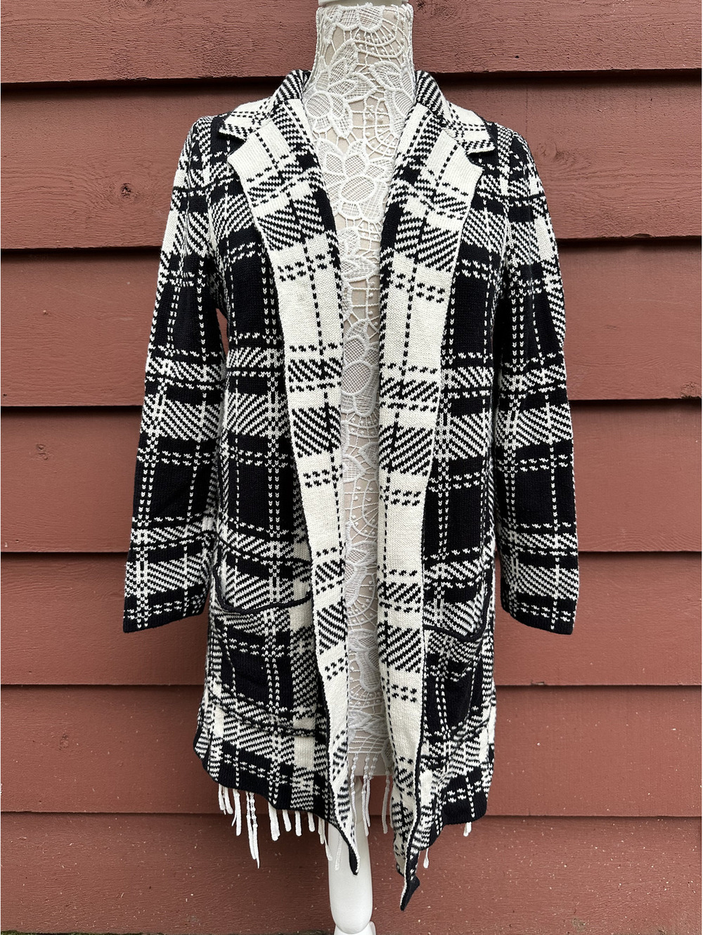 Chaps Black and White Plaid Coat